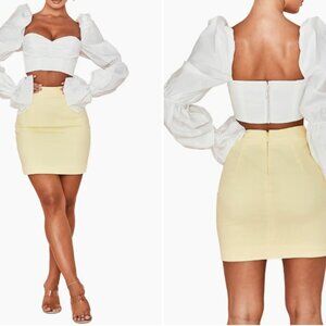 HOUSE OF CB Size Large L Ilya Mini Skirt Lined Lightweight Zipper Lemon Yellow